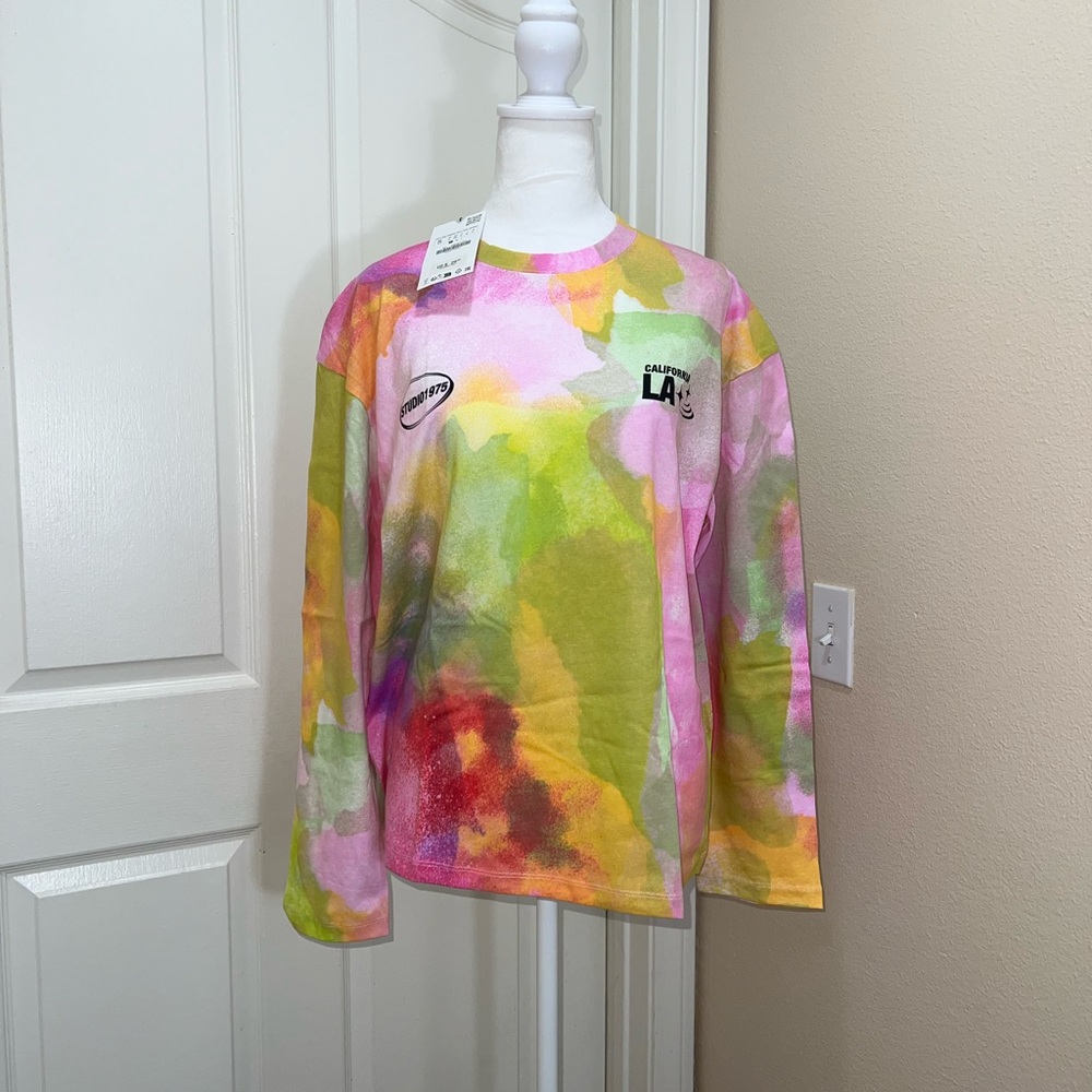 Zara Women's Tie Die Printed T-shirt - Size Small - Pink
